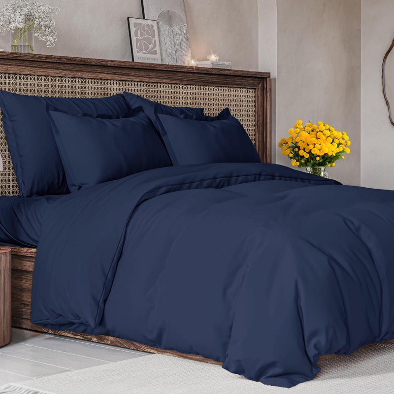 CGK Unlimited Duvet Cover Queen Size Set - Extra Soft Queen Size Duvet Cover - 90"" x 90"" Queen Duvet Cover w/ 2 Pillow Shams - Easy Care & Fade Free - Hotel Luxury Duvet Cover w/ Zipper Closures & Ties (Navy Blue)  - Image 1
