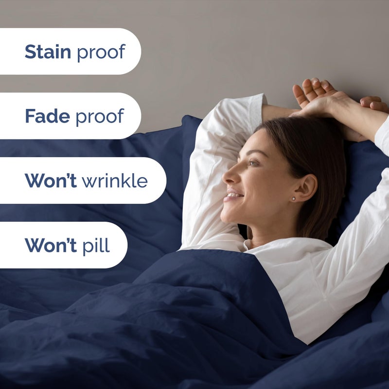 CGK Unlimited Duvet Cover Queen Size Set - Extra Soft Queen Size Duvet Cover - 90"" x 90"" Queen Duvet Cover w/ 2 Pillow Shams - Easy Care & Fade Free - Hotel Luxury Duvet Cover w/ Zipper Closures & Ties (Navy Blue)  - Image 5