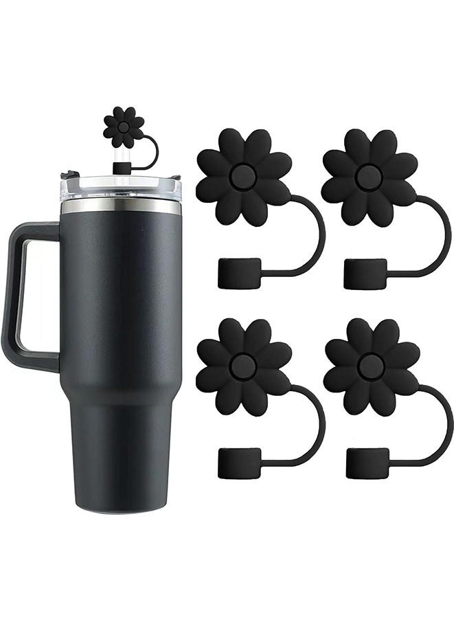 4 Pcs Flower Straw Covers for Cups 30&40 Oz Tumbler Accessories Silicone Straw Caps Reusable Straw Tips Protectors for Cup 10mm 0.4 inch Straws (black)  - Image 1