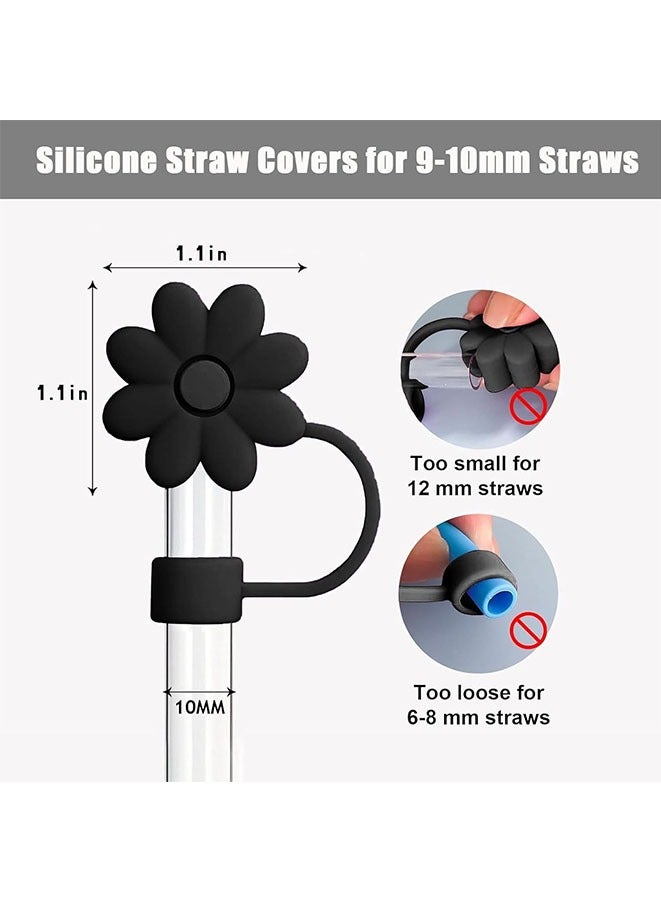 4 Pcs Flower Straw Covers for Cups 30&40 Oz Tumbler Accessories Silicone Straw Caps Reusable Straw Tips Protectors for Cup 10mm 0.4 inch Straws (black)  - Image 5