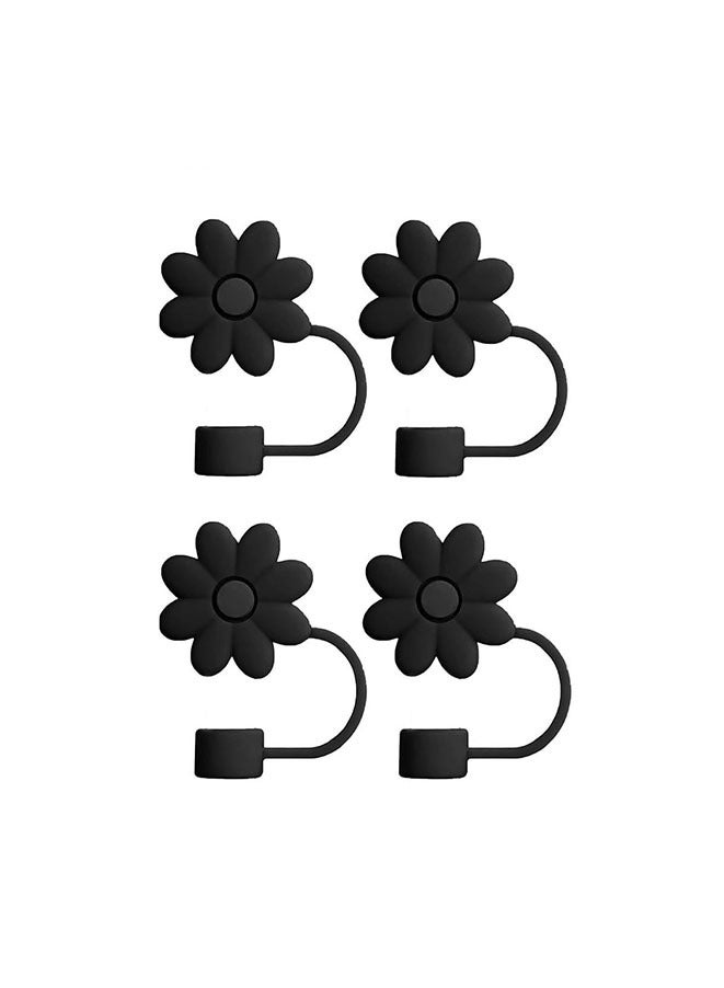 4 Pcs Flower Straw Covers for Cups 30&40 Oz Tumbler Accessories Silicone Straw Caps Reusable Straw Tips Protectors for Cup 10mm 0.4 inch Straws (black)  - Image 2