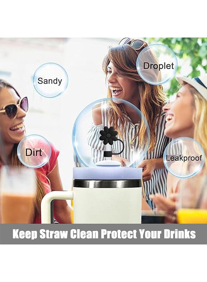 4 Pcs Flower Straw Covers for Cups 30&40 Oz Tumbler Accessories Silicone Straw Caps Reusable Straw Tips Protectors for Cup 10mm 0.4 inch Straws (black)  - Image 4