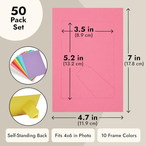 Juvale Cardstock Picture Frames - 4x6 in, Multicolor, 50 Pack - Paper Photo Frames for DIY & Classroom Crafts - Image 5