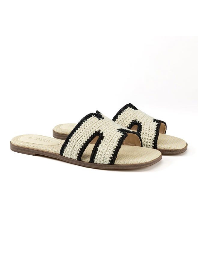 Rihero Women's Dressy Flat Sandals Comfortable Slip On Leather Slide Sandals, Cream, 7.5 - Image 5