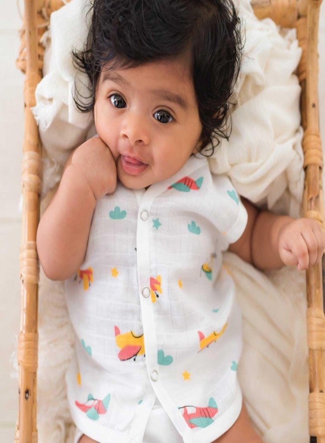 A Toddler Thing - Organic Cotton Muslin Button Jabla | White Jhabla | Assorted Pack of 5 | Size - Newborn | for Boys & Girls | Comfortable Summer Wear Jabala | Sleeveless Vest | Baby Products - Image 3