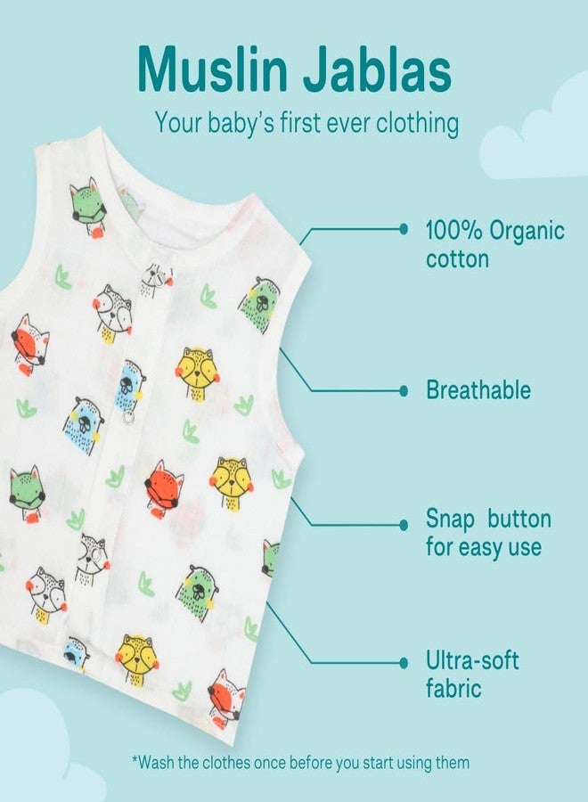 A Toddler Thing - Organic Cotton Muslin Button Jabla | White Jhabla | Assorted Pack of 5 | Size - Newborn | for Boys & Girls | Comfortable Summer Wear Jabala | Sleeveless Vest | Baby Products - Image 5