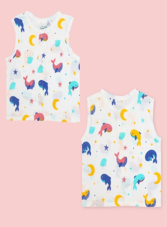 A Toddler Thing - Organic Cotton Muslin Button Jabla | White Jhabla | Assorted Pack of 5 | Size - Newborn | for Boys & Girls | Comfortable Summer Wear Jabala | Sleeveless Vest | Baby Products - Image 4