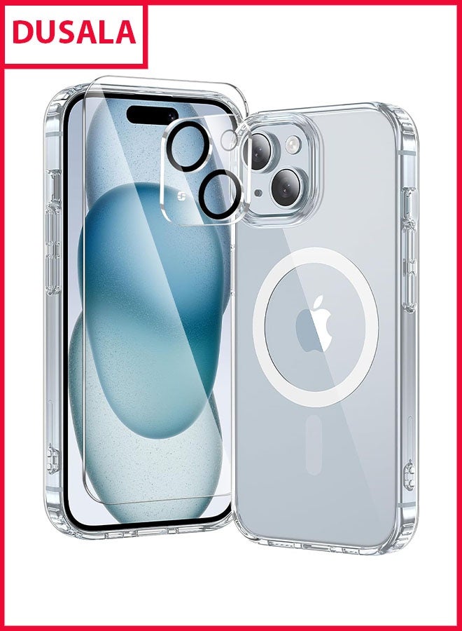 DUSALA 3 in 1 for iPhone 15 Case Clear with MagSafe, Not Yellowing, Screen Protector*1 Camera Lens Protector*1, Military-Grade Protection for iPhone 15 Phone Case 6.1 inch Clear - Image 1