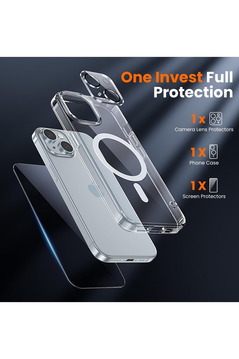 DUSALA 3 in 1 for iPhone 15 Case Clear with MagSafe, Not Yellowing, Screen Protector*1 Camera Lens Protector*1, Military-Grade Protection for iPhone 15 Phone Case 6.1 inch Clear - Image 2