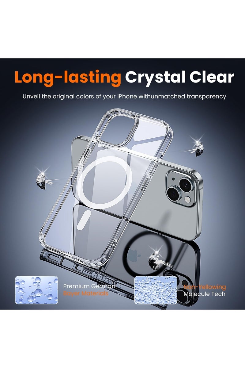 DUSALA 3 in 1 for iPhone 15 Case Clear with MagSafe, Not Yellowing, Screen Protector*1 Camera Lens Protector*1, Military-Grade Protection for iPhone 15 Phone Case 6.1 inch Clear - Image 5