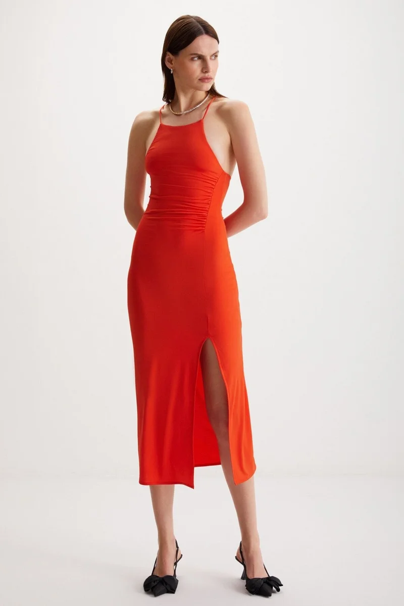 جريميلانج Naloria Women's Strappy Backless Slim Fit Long Pomegranate Flower Dress