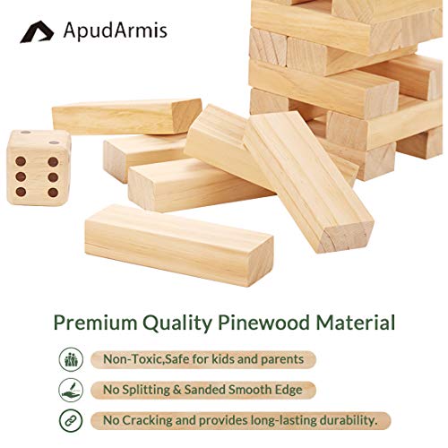 ApudArmis 60 PCS Tumble Tower Stack up to 5Ft Pine Wooden Stacking Timber Game with 1 Dice Set  Classic Block Outdoor Game for Teens Adults Family - Image 5