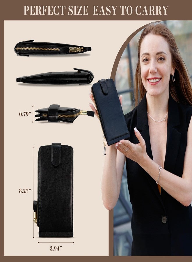 Huztencor Womens Wallet RFID Blocking Wallet Women Leather Bifold Multi Card Case Wallet with Zipper Pocket Vintage Black - Image 3