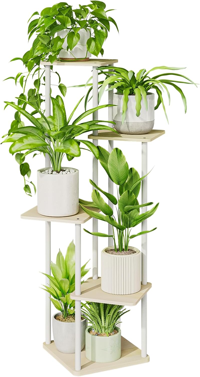 Bamworld حامل نباتات زاوية داخلي، رف نباتات معدني طويل لنباتات متعددة، حامل زهور لفناء حديقة شرفة غرفة المعيشة غرفة النوم، 5 طبقات (أبيض) - Image 1