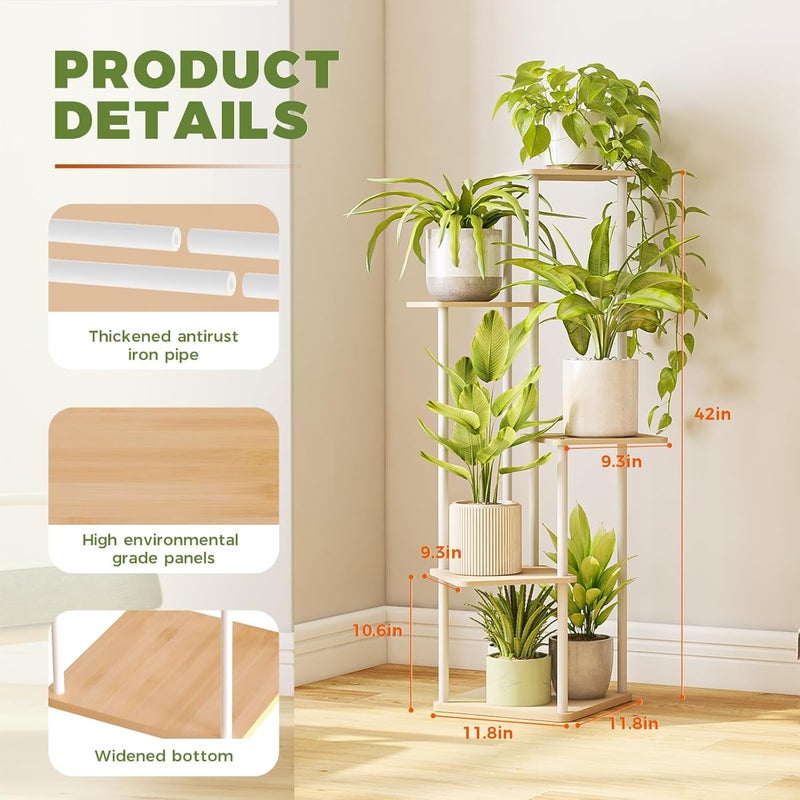 Bamworld حامل نباتات زاوية داخلي، رف نباتات معدني طويل لنباتات متعددة، حامل زهور لفناء حديقة شرفة غرفة المعيشة غرفة النوم، 5 طبقات (أبيض) - Image 4