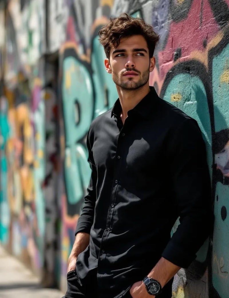 Glowic Men's Plain Casual Shirt | Cotton Soft & Breathable Fabric | Full Sleeve Comfort Fit Stylish Solid Shirts for Office (in, Alpha, 2XL, Regular, Black) - Image 4