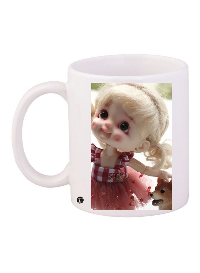 RYN Doll Printed Coffee Mug White/Beige/Red 11ounce