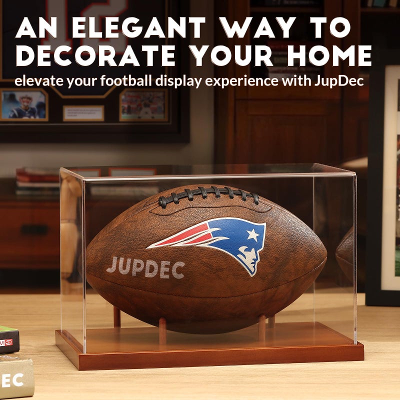 JupDec Football Display Case Full Size, Acrylic Clear Box with Wood Stand, UV Protected Memorabilia Holder, for Football Fans & Collectors, Sports Collectibles, No Assembly Required - Image 5