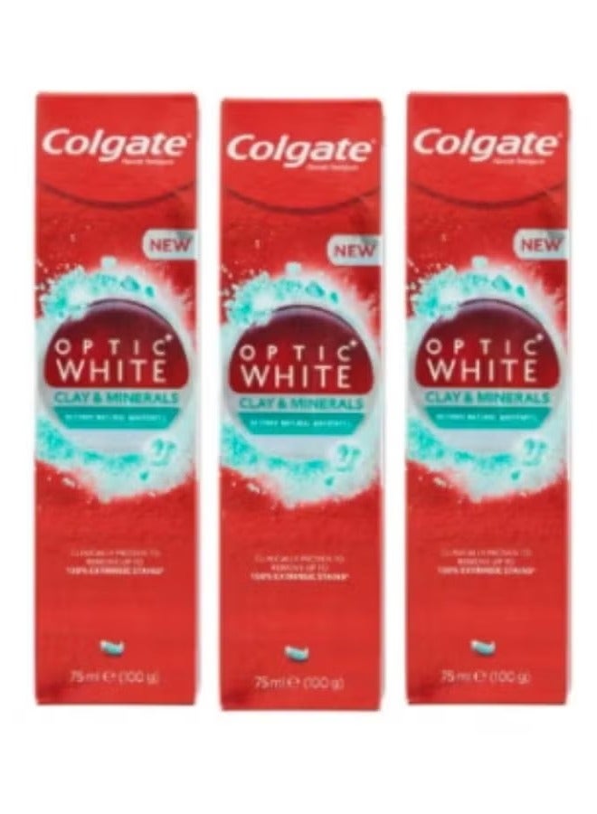 كولجيت 3عبوات معجون أوبتيك وايت للأسنان غني بالمعادن والطمي لإستعادة البياض الطبيعي للأسنان ألوان متعددة 75ملليلتر - Image 1