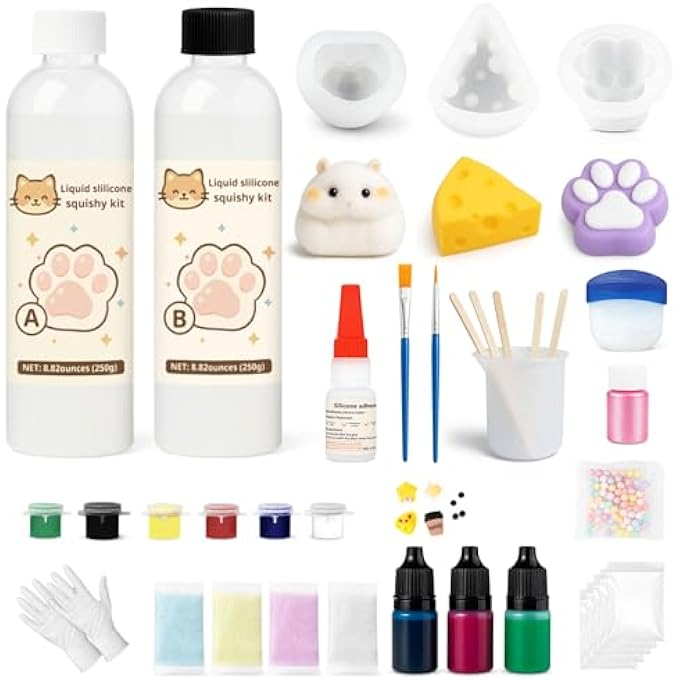 GDDP Squishy Making Kit, 18oz DIY Liquid Slilicone Squishy Kit, Liquid Silicone 1:1 AB Ratio Epoxy Resin Mix with 3 Molds for Squishy Making, Mold Cat Claw, Hamster, Cheese - Image 1