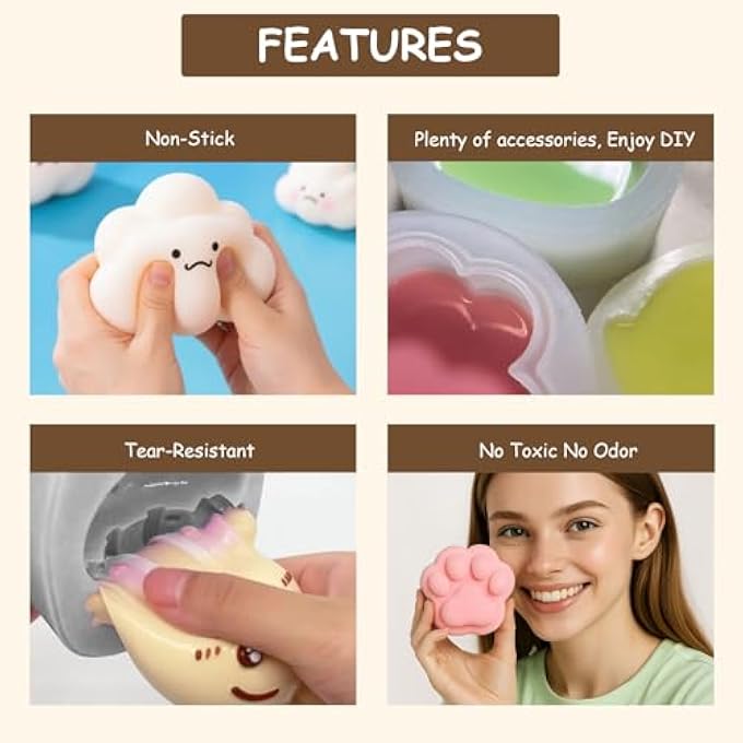 GDDP Squishy Making Kit, 18oz DIY Liquid Slilicone Squishy Kit, Liquid Silicone 1:1 AB Ratio Epoxy Resin Mix with 3 Molds for Squishy Making, Mold Cat Claw, Hamster, Cheese - Image 5