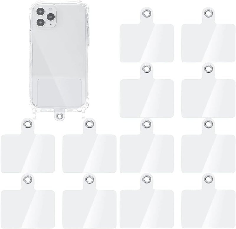 SYOSI Phone Lanyard Patch, Universal Phone Tether Plastic Phone Tether Tab Phone Case Lanyard With Metal Ring Compatible Every Mobile Phonefor Cellphones Safety Drop Protection 12 Pieces, Transparent - Image 1