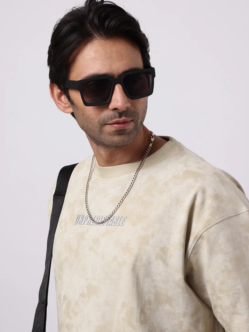 مانياك Maniac Mens AOP Wave Spray Printed Round Neck Half Sleeve Black and Grey Cotton Tshirt