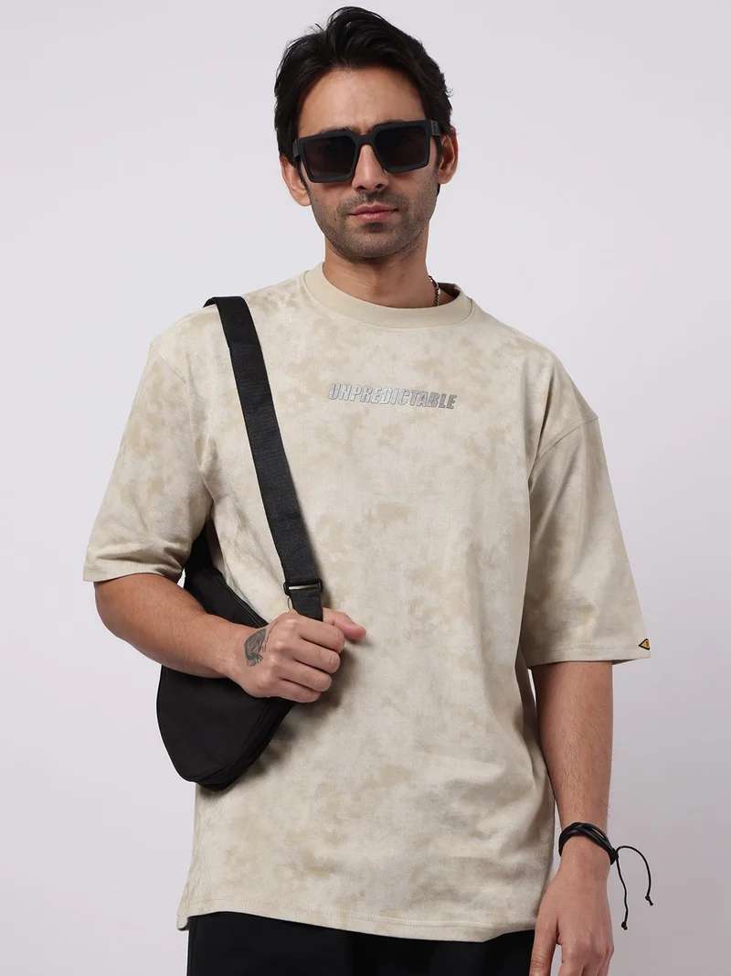 مانياك Maniac Mens AOP Wave Spray Printed Round Neck Half Sleeve Black and Grey Cotton Tshirt