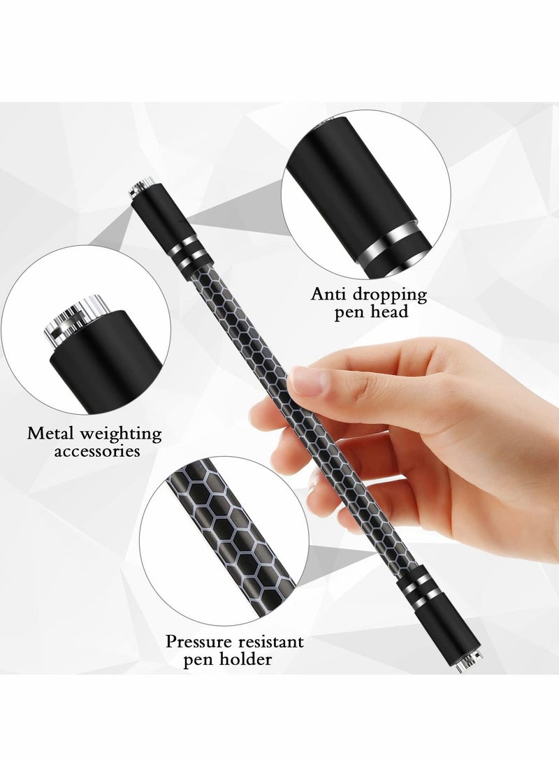 Spinning Rotating Pen, 2 Pieces LED Rolling Finger Pen Anti Slip Coating Ballpoint for Student Entertainment, Unable to Write (Black & Silver)