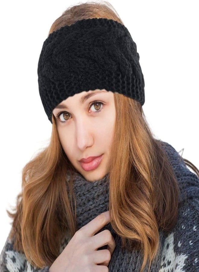 Richmen Women Winter Woolen Headband Ear-warmer Earmuff | Acrylic Woolen Skull Stretch headband For Girls (1 Black) - Image 1