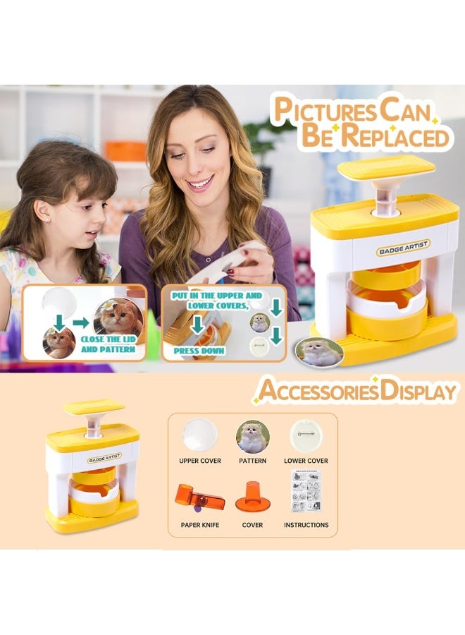 مجموعة صنع الشارات بنفسك، صانع شارات للأطفال مع قاطع ورق، تتضمن المجموعة الكاملة قوالب وإكسسوارات لصنع أزرار ودبابيس مخصصة. - Image 5