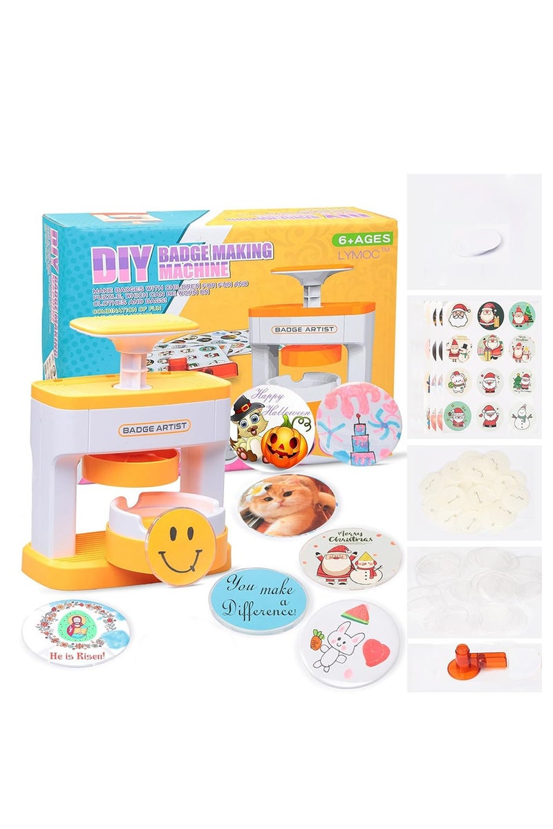 مجموعة صنع الشارات بنفسك، صانع شارات للأطفال مع قاطع ورق، تتضمن المجموعة الكاملة قوالب وإكسسوارات لصنع أزرار ودبابيس مخصصة. - Image 1