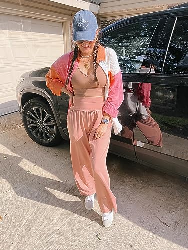UEU Women's Casual Loose Wide Leg Cozy Pants Yoga Sweatpants Comfy High Waisted Athletic Flowy Lounge Pants with Pockets (Dusty Pink, Small) - Image 5