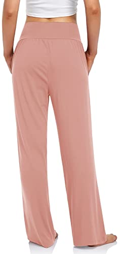 UEU Women's Casual Loose Wide Leg Cozy Pants Yoga Sweatpants Comfy High Waisted Athletic Flowy Lounge Pants with Pockets (Dusty Pink, Small) - Image 3