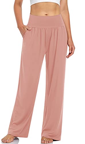 UEU Women's Casual Loose Wide Leg Cozy Pants Yoga Sweatpants Comfy High Waisted Athletic Flowy Lounge Pants with Pockets (Dusty Pink, Small) - Image 1