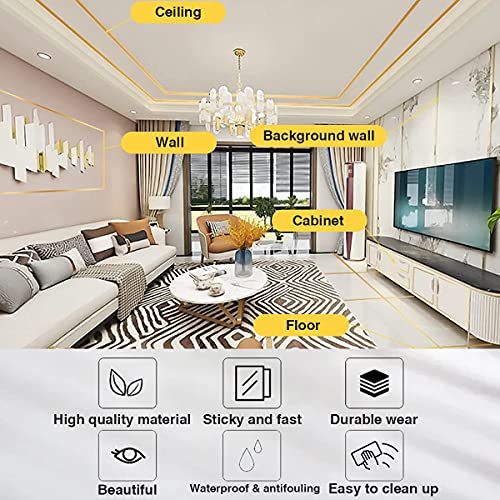 WALLTON Self-Adhesive Decorative 45 Meters Golden Tape for Tiles Line Gaping, Waterproof Gap Sealing Tape Strip for Home Floor, Wall, Ceiling, Kitchen & Cabinet. Tiles Seam Sticker (Gold, 1cm x 45m) - Image 2