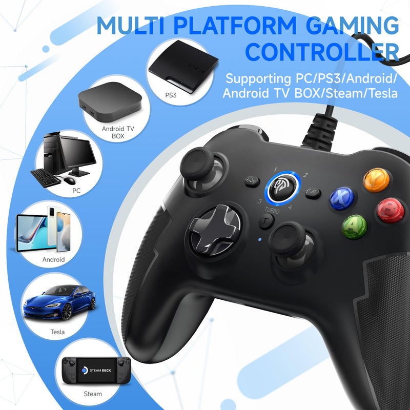EasySMX Wired Gaming Controller,PC Game Controller Joystick with Dual-Vibration Turbo and Trigger Buttons for Windows PC/ PS3/ Android TV Box/Tesla(Black) - Image 2