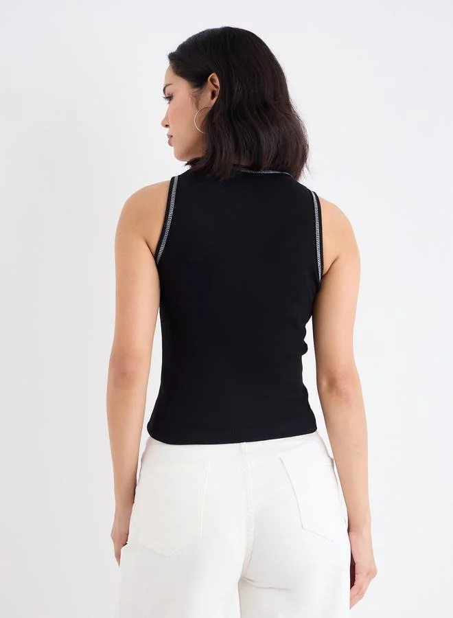 Styli Styli Embroidered Slogan Ribbed Tank