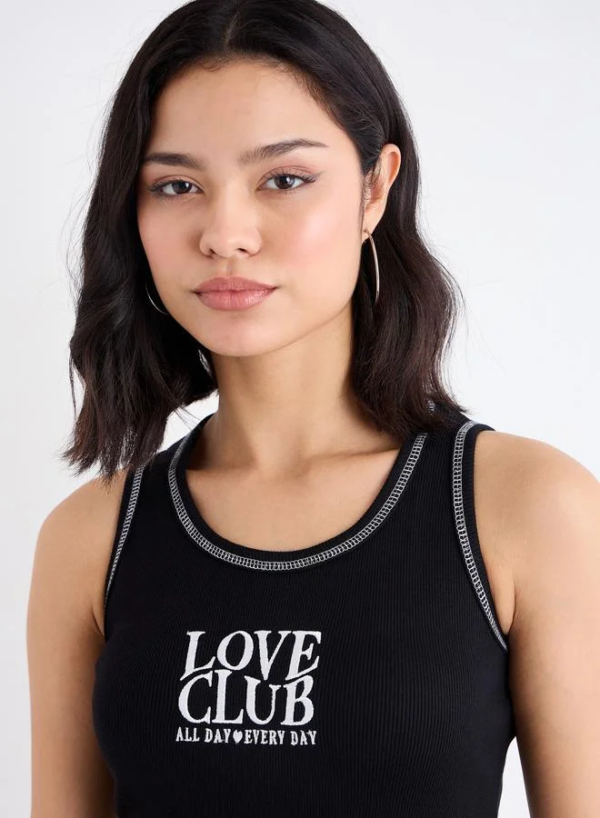 Styli Styli Embroidered Slogan Ribbed Tank