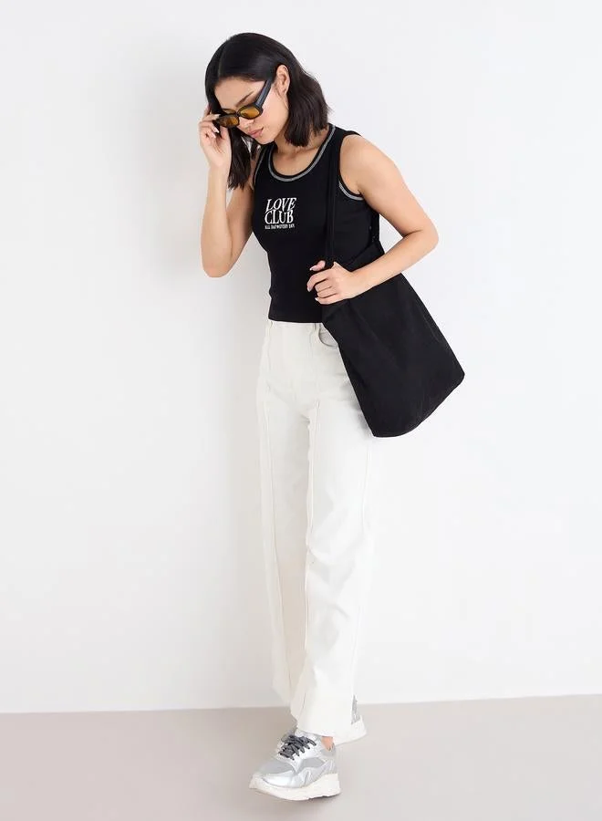 Styli Embroidered Slogan Ribbed Tank