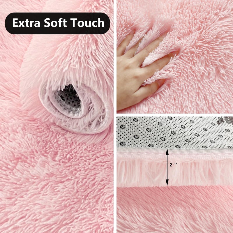 ConCus-T Pink Bath Mat Bath Rug Shaggy Girls Bathroom Rug Tie Dye Girls Gift Chic Faux Fur Plush Area Rug for Bedroom Fluffy Doormat Soft Puppy Bed Mat  Pink  24 Inch x16 Inch - Image 4