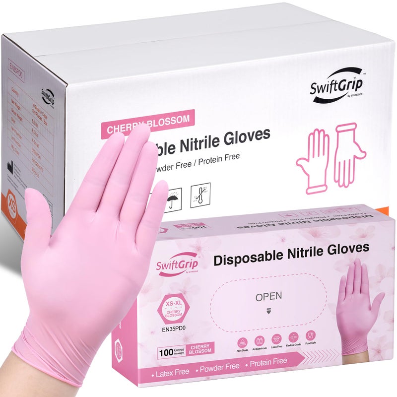 SwiftGrip Pink Disposable Gloves, 3-mil, X-Small, Disposable, Latex-Free, Food-Safe, Powder-Free, 1000-ct Case - Image 1