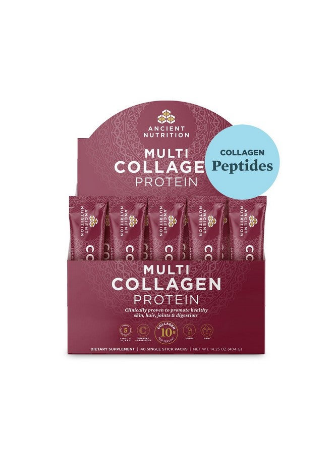 Ancient Nutrition Collagen Peptides Powder, Multi Collagen Protein, Women & Men, Vitamin C, Probiotics, Hydrolyzed Collagen, Supports Skin, Joints, Gut Health, Unflavored, 40 Stick Packs - Image 1