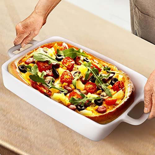 FLORWOD Large Baking Dish 9x13 Oven Dish Baking Lasagna Pan with Handles, White Porcelain Casserole Dish Oven Safe for Cake, Banquet and Daily Use, 4 Quart - Image 2