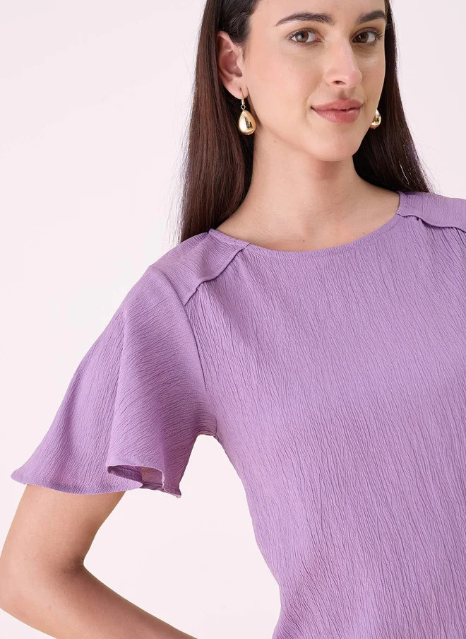 Salt Attire  SALT ATTIRE Purple Crepe Top with Flutter Sleeves for Women | Best Price UAE