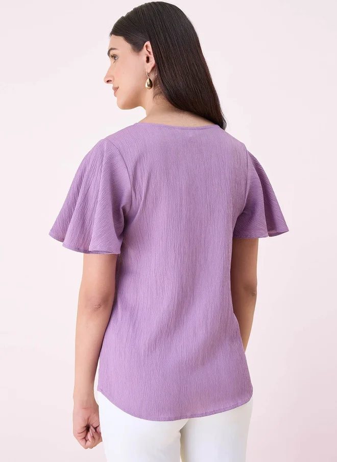 Salt Attire  SALT ATTIRE Purple Crepe Top with Flutter Sleeves for Women | Best Price UAE