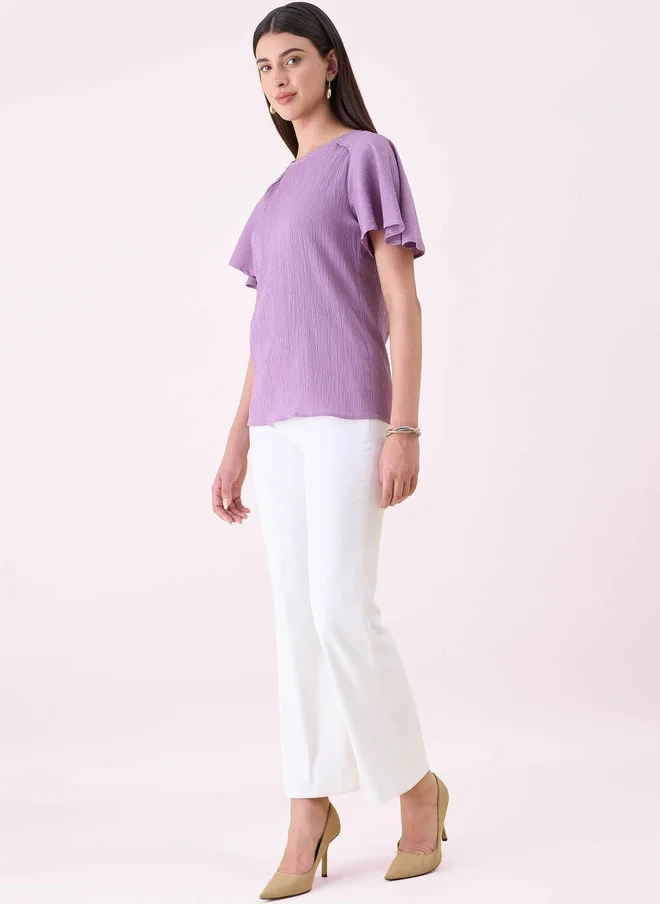 Salt Attire  SALT ATTIRE Purple Crepe Top with Flutter Sleeves for Women | Best Price UAE