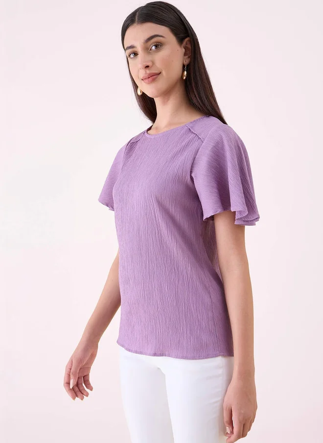Salt Attire  SALT ATTIRE Purple Crepe Top with Flutter Sleeves for Women | Best Price UAE