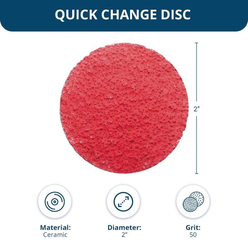 Benchmark Abrasives 2 Inch Sanding Discs Quick Change Ceramic - Drill & Die Grinder Sanding Disc for Deburring, Polishing, Rust Remover for Metal, Paint Stripper (25 Pack) - 50 Grit - Image 5