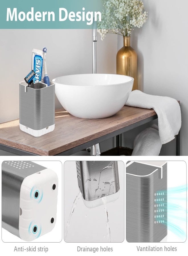Boperzi Toothbrush Holder Toothpaste Organizer Drainage for Bathroom Vanity, Detachable Anti-Slip Brushed Nickel Toothpaste Storage Caddy 3 Slots with Drainage Holes for Makeup Brush Razor Stand - Image 4
